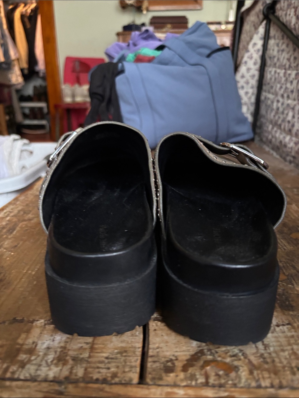 Free People Taupe Suede Studded Platform Clog Mules - Picture 3 of 6